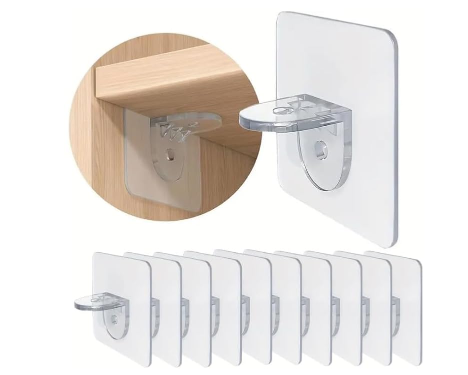 12Pcs Multi-Purpose Adhesive Hooks and Brackets - No Drill Cabinet Organizers for Clothing, Shelves and Home Storage