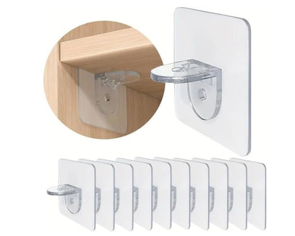 12Pcs Multi-Purpose Adhesive Hooks and Brackets - No Drill Cabinet Organizers for Clothing, Shelves and Home Storage