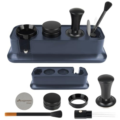 7 Pack 51mm Espresso Accessories – Tamper Station, Coffee Distributor, WDT Tool, Tamping Mat, Dosing Funnel, Brush & Puck Screen – Barista Tools Kit for Espresso Machines at Home or Cafe - size: 51mm
