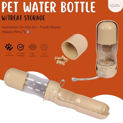 2-in-1 Portable Pet Water Bottle with Treat Storage, BPA-Free Leak-Proof Travel-Friendly Dog & Cat Hydration Dispenser for Walks