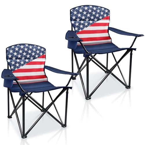 Folding Camping Chairs 2 Pack:Oversized Padded Lawn Chair for Adult,Collapsible for Outdoor,Camp,Fishing & Garden,350-lbs Capacity,American Flag - color: American Flag