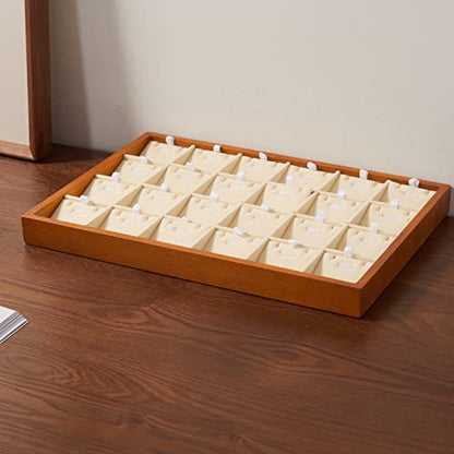 Oirlv Wood 24 Grids Jewelry Tray with Removable Inserts Jewelry Pads Necklace/Pendant Display Organizer Tray(Creamy White) - color: Creamy-white 24 grid necklace/pendant jewelry tray