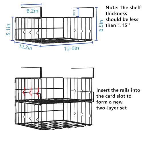 Under Shelf Basket Storage 2Pack - 11.8in Metal Under Cabinet Shelf, Hanging Wire Basket Shelves, Undershelf Storage Basket for Kitchen Pantry Bookshelf - color: Black