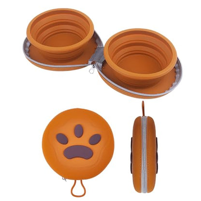 Collapsible Dog Bowls,2-in-1 Pet Bowls with Zipper Carrying Case and Carabiner Clip for Traveling Hiking Camping Walking,Brown - color: Brown