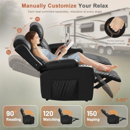 RV Loveseat Recliner Sofa, Wall Hugger Massage Reclining RV Couch with USB, Insert Pockets, Cup Holders, 150° RV Recliners Sleeper Sofas for RV Furniture & Travel Trailers & Home Theater Seating - color: Black, size: Loveseat-G1