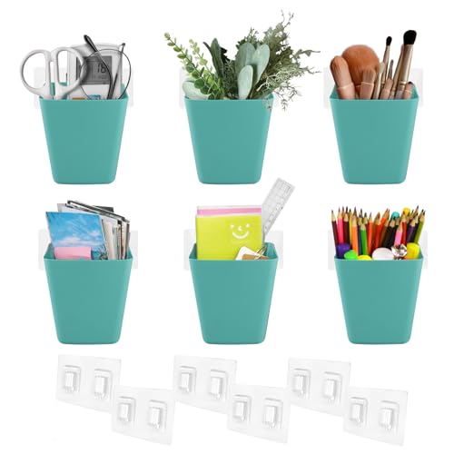 Wall Caddy Pen Holders, 6 Pack Large Pencil Cups Organizer for Marker / Remote / Crayon / White Board Accessories, with Adhesive Stickers, Office Home Craft Class Kids Room Art Organization (Green) - color: Green