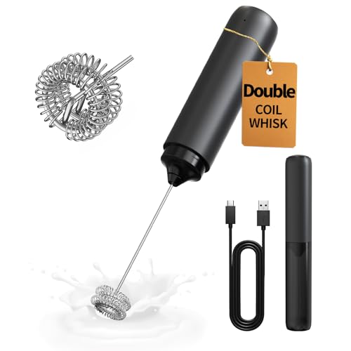 CIRCLE JOY Rechargeable Milk Frother Hanheld, Dual Coil Whisk Head Electric Coffee Frother, Portable Hand Frother Wand Drink Mixer for Matcha Lattes Cappuccino, Kitchen Gifts, Black - color: Storage Cover Black, size: Rechargeable