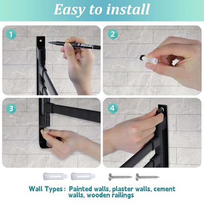 Rotating Pool Towel Rack, 5 Bars Swivel Outdoor Towel Rack with Hook Space Saving Wall Mounted Metal Towel Holder Swing Out Ideal for Pool, Hot Tub,Shower,Balcony