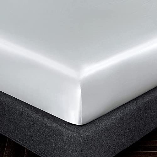 Homiest 3pcs Satin Sheets Set Luxury Silky Satin Bedding Set with Deep Pocket, 1 Fitted Sheet + 1 Flat Sheet + 1 Pillowcase (Twin XL Size, White) - color: White, size: Deep pocket - Twin XL size
