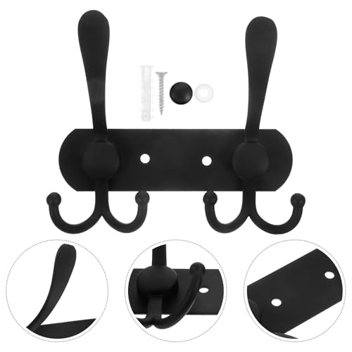 Beaupretty Wall Mounted Storage Hooks 3-Head Multi-Functional Black Metal Utility Rack for Kitchen Bathroom Bedroom, Household Towel and Key Organizer