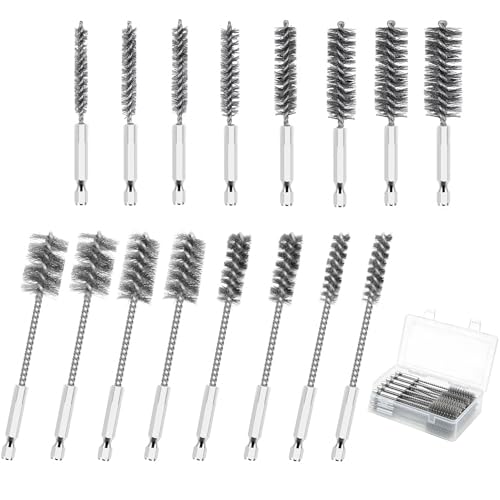 16 Pcs Stainless Steel Bore Brush Set - 5" Extended & 4" Standard Wire Brushes for Drill with 1/4" Hex Shank, Bore Cleaning Brush Set for Rust Removal, Tube, Pipe & Hole Cleaning, 5/16" to 1" Sizes