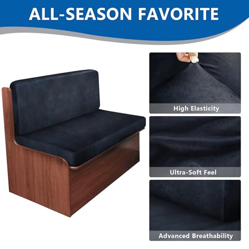 ANARACHON Leather Look RV Dinette Cushion Covers, Stretchable Camper Couch Cushion Covers Washable RV Bench Seat Cover for Travel Trailer Couch (1 Backrest Cover & 1 Bench Cover, 02 Navy) - color: 02 Navy, size: 1 Set