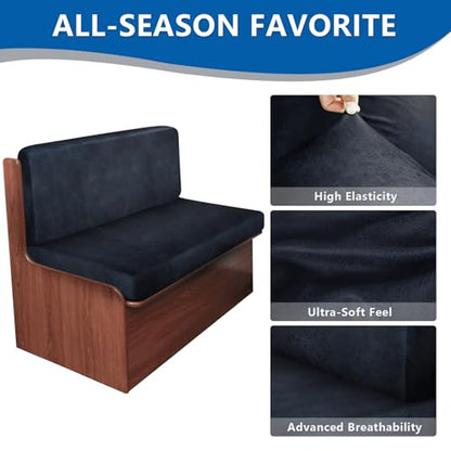 ANARACHON Leather Look RV Dinette Cushion Covers, Stretchable Camper Couch Cushion Covers Washable RV Bench Seat Cover for Travel Trailer Couch (1 Backrest Cover & 1 Bench Cover, 02 Navy) - color: 02 Navy, size: 1 Set