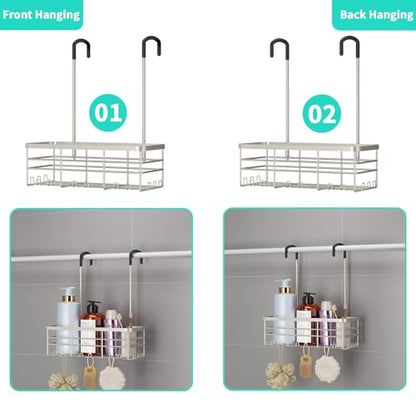 HapiRm Hanging Shower Caddy Organizer - No Drilling Shower Organizer with Hooks, Rustproof & Waterproof 304 Stainless Steel Bathroom Shelves - Brushed Nickel (1 Basket) - color: Brushed Nickel- 1 Basket