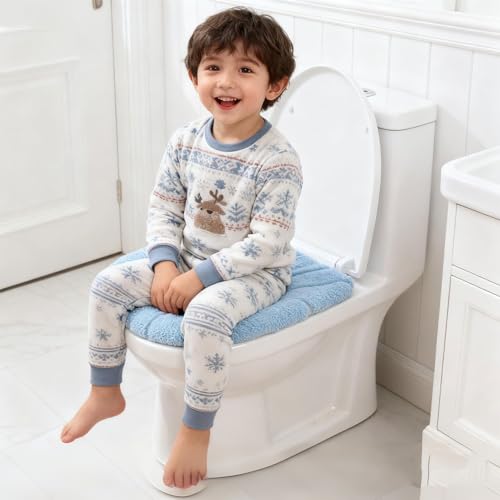 Bathroom Soft Thicker Warmer Stretchable Washable Cloth Toilet Seat Cover Pads 3PCS - color: 3color
