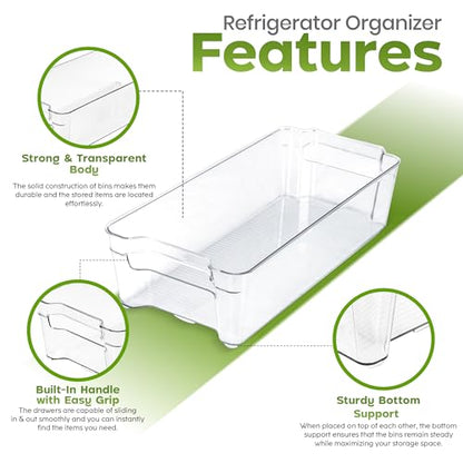 Utopia Home - Fridge & Refrigerator Organizer Bins (8 Pack), Clear Stackable Durable Plastic Storage Containers with Easy Grip Handles for Pantry, Kitchen Cabinets & Countertops (8)