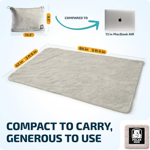 Travel Blanket and Pillow Set — Airplane Blanket with Inflatable Pillow and Cotton Pillowcase, Travel Blanket Combo with Back-Neck Snaps for Long Flights - color: Grey Set, size: 64x43''