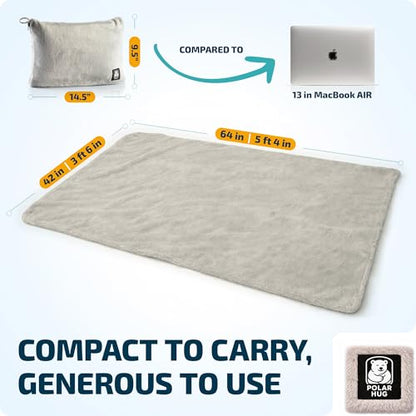 Travel Blanket and Pillow Set — Airplane Blanket with Inflatable Pillow and Cotton Pillowcase, Travel Blanket Combo with Back-Neck Snaps for Long Flights - color: Grey Set, size: 64x43''