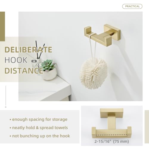 Angle Simple Towel Hook Brushed Gold, SUS304 Stainless Steel Double Robe Coat Hook, Hand Towel Holder Bathroom Wall Mount - color: Brushed Gold, size: 1 Pack