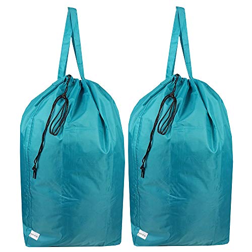 Tear Proof Nylon Laundry Bag with Handles (2 Pack),Travel Laundry Bag with Drawstring Closure,Dirty Clothes Bag Fit Most Laundry Hamper or Basket,27.5x34.5 in,Blue Aqua - color: Blue Aqua (2 Pack)