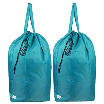 Tear Proof Nylon Laundry Bag with Handles (2 Pack),Travel Laundry Bag with Drawstring Closure,Dirty Clothes Bag Fit Most Laundry Hamper or Basket,27.5x34.5 in,Blue Aqua - color: Blue Aqua (2 Pack)