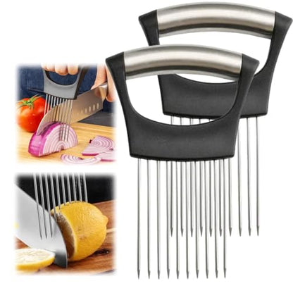 Stainless Steel Onion Slice Holder, Lemon Slicer Vegetable Cutter, Chopper Slicing Assistant Tool for Meat, Onion, Potato, Tomato Home Kitchen Tools (2 PCS) - color: 2 PCS