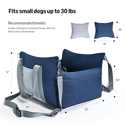 Amazon Basics Dog Car Seat, Pet Booster Car Seat for Small Medium Dogs, Outdoor Carrier Bed for Travel with Leash & Washable Cover - color: Blue