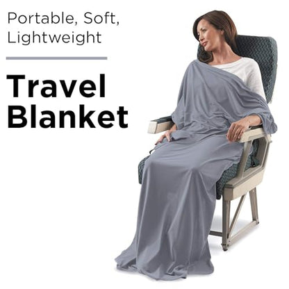 SAGEFINDS Airplane Travel Blanket | Compact Throw Blanket for Camping and Hiking | Converts into a Pillow | Travel Gift | Soft Jersey Knit | Fits in Backpack | Attaches to Luggage | Travel Essential - color: Smoke