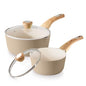 SENSARTE 2.0 & 3.0 Quart Ceramic Sauce Pan Sets with Lid, Cooking Pots Set, Nonstick Saucepan Set with Pour Spout, Small Kitchen Pot, Non toxic Saucepot, Induction Comptable, PFOA PTFE PFAS PFOA Free - color: Ceramic Taupe, size: 2.0 + 3.0 Quarts