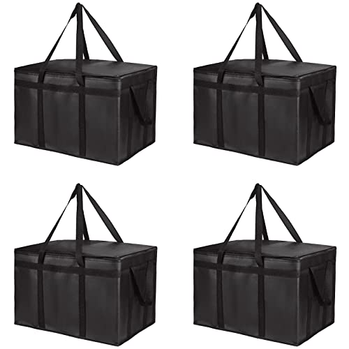 Bodaon 4-Pack Insulated Food Delivery Bag, XXX-Large Meal Grocery Tote Insulation Bag for Hot and cold Food, Commercial, Large Capacity Reusable Warming Bag, Black - color: Black, size: XXX-Large