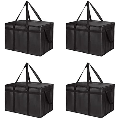 Bodaon 4-Pack Insulated Food Delivery Bag, XXX-Large Meal Grocery Tote Insulation Bag for Hot and cold Food, Commercial, Large Capacity Reusable Warming Bag, Black - color: Black, size: XXX-Large
