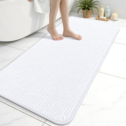 Arotive Bathroom Rugs 47" x 24", Ultra Soft Absorbent Chenille Bath Rugs, Non-Slip Rubber Backing, Machine Washable Bath Mats for Bathroom Floor, Tub and Shower, Home Decor Accessories, White - color: White, size: 47" X 24"