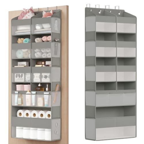 SONGMICS Over-the-Door Organizer, 9-Compartment Door Hanging Storage Shelf, Foldable Closet Hanging Organizer, Heavy-Duty, Metal Hooks, Transparent, Dove Gray URDH009GD01 - color: Dove Gray