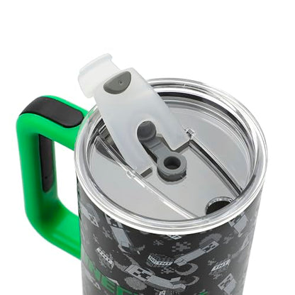 Bioworld Minecraft Creeper & TNT 40 Oz Black Stainless Steel Tumbler With Handle - color: Minecraft Creeper & TNT Blue