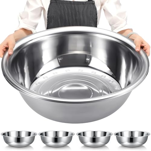 Nuogo 4 Pcs Stainless Steel Mixing Bowls Metal Mixing Bowls Extra Large Basin Salad Basin Deeper Edge Dishwasher Safe Mirror Finish for Home and Commercial, Silver (24 Inch 30 Qt) - size: 24 Inch (30 Qt)