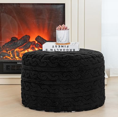 Asuprui Round Pouf Ottoman Stuffed Pouf Foot Stool Floor Chair for Living Room Bedroom Filled Boho Foam Ottoman Foot Rest for Couch 20 Diameter x 12 Height Black Pouf with Filler - color: Black Pouf With Filler
