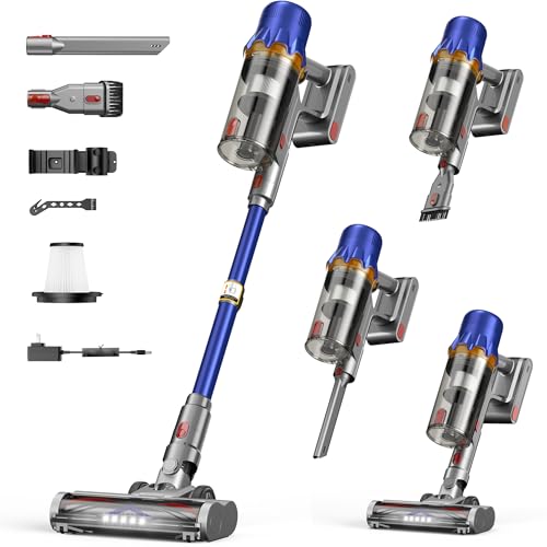 Cordless Vacuum Cleaner for Home - Powerful Stick Vacuum with HEPA Filter, 55-Min Runtime, LED Light, Anti-Tangle Brush, Detachable Battery,Lightweight Vacuum for Pet Hair,Carpets & Hard Floors - color: Indigo
