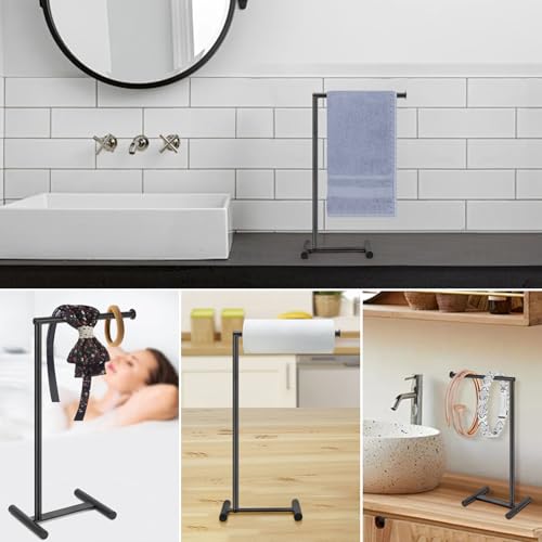 Livabber L-Shape Hand Towel Holder Stand, Metal Hand Towel Rack Modern Countertop Hand Towel Ring Standing Towel Bar for Bathroom Kitchen Vanity (Black)