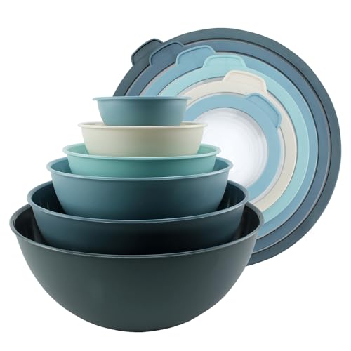 COOK WITH COLOR Mixing Bowls with Lids - 12 Piece Plastic Nesting Bowls Set includes 6 Prep Bowls and 6 Lids, Microwave Safe Mixing Bowl Set, Blue Tritan Lid - color: Blue Tritan Lid