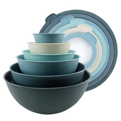 COOK WITH COLOR Mixing Bowls with Lids - 12 Piece Plastic Nesting Bowls Set includes 6 Prep Bowls and 6 Lids, Microwave Safe Mixing Bowl Set, Blue Tritan Lid - color: Blue Tritan Lid