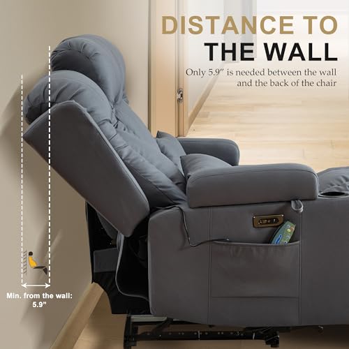 URRED Power Loveseat Recliner Sofa with Massage and Heat, Wall Hugger Reclining Loveseat with Console, RV Couch Home Theater Seating with LED Lights for Living Room (Blue Grey, 76.8" - 3 Seats) - color: Blue Grey, size: 76.8" - 3 Seats