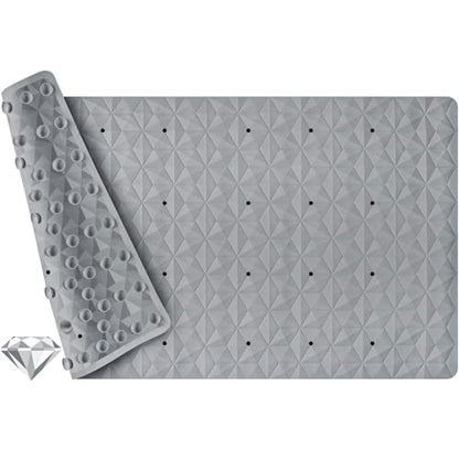 Non Slip Bathtub Mat for Bath Tub Shower - Natural Rubber Mat with 241 Suction Cups - Soft Bathroom Safety Mat - Unique Diamond Pattern - Fatigue Relief - Machine Washable - 16 × 28 Inch - color: Gray With Holes, size: 28" x 16" (Rectangular)