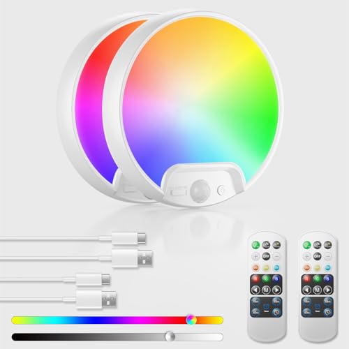 Homelist 2 Pack Rechargeable RGB Shower Light with Remote, Battery Operated Ceiling Light No Wiring - 10 Colors Changing for Shower Bathroom, Bedroom, Livingroom - color: RGB - 10 Colors, size: 2 Pack