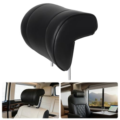 Luxury Memory Foam Head Rest Insert 150mm Hole Distance, Scratch-Resistant Black Faux Leather Pillow with Posts for Custom Van RV Modification, Secure Aesthetic Mount