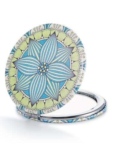 OMIRO 1X/10X Compact Magnifying Mirror, Unique Painting Pocket Mirror with Classical PU Leather (Round, Green Flower Mandala) - color: Green Flower Mandala