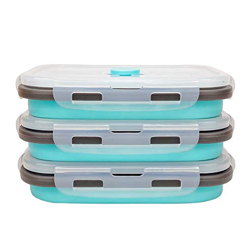 CARTINTS Set of 3 Collapsible Food Storage Containers with Lids, Collapsible Silicone Bowls, Silicone Lunch Containers, For Meal Prep, Camping, Travel, Microwave and Freezer Safe,500ml,Blue - color: Blue