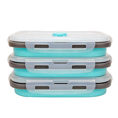 CARTINTS Set of 3 Collapsible Food Storage Containers with Lids, Collapsible Silicone Bowls, Silicone Lunch Containers, For Meal Prep, Camping, Travel, Microwave and Freezer Safe,500ml,Blue - color: Blue