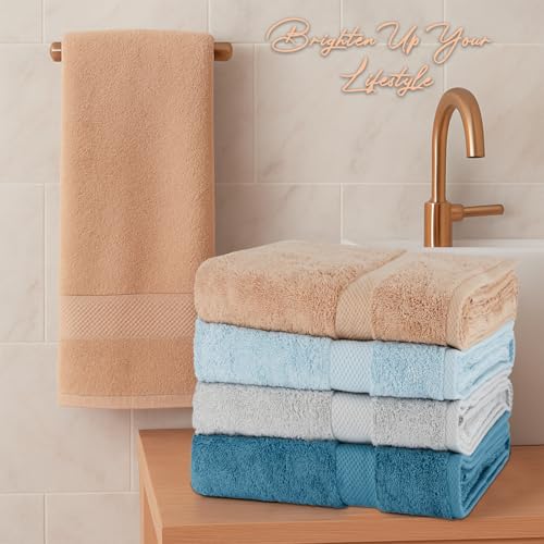 BolBom Towels 4 Pack Medium Bath Towel Set, 27“X54” Inches, 500 GSM 100% Ring Spun Cotton, Lightweight and Highly Absorbent Quick Drying Premium Towels for Hotel,Spa,Bath and Bathroom - color: Sapphire, Silver, Sky Blue, Toast