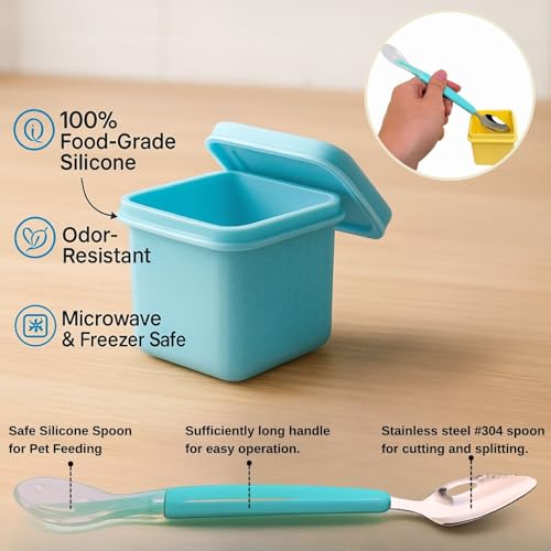 2ME Cat and Dog Food Storage Containers with Lids, 6-Pack 100% Silicone 4oz Each, with Dual-Ended Scoop – Keeps Wet Can Food Fresh, Odor-Resistant,Freezer, Microwave & Dishwasher Safe - size: 4oz Pack of 6