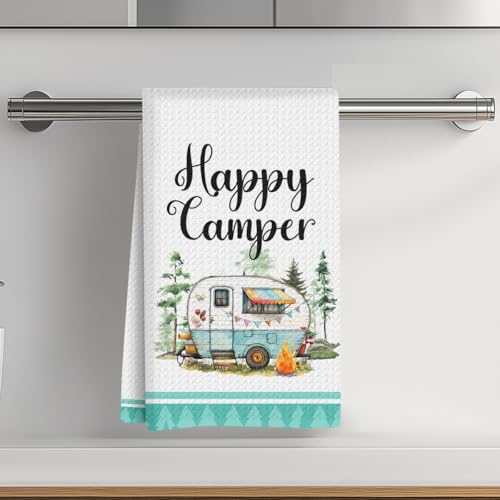 Camping Kitchen Towels 24x14 Inch, Bonfire Forest Rv Decor Waffle Weave Hand Towels for Kitchen, White Absorbent Microfiber Dish Cloth Tea Towel, Novelty Camping Gifts for Women Campers-05 - color: Multicolor 01148
